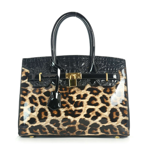 Patent Leopard Print Satchel  Handbag