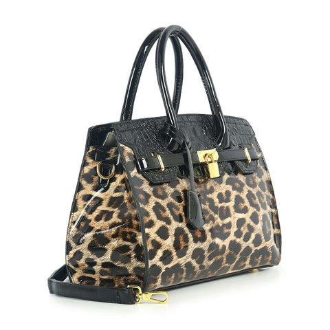 Patent Leopard Print Satchel  Handbag