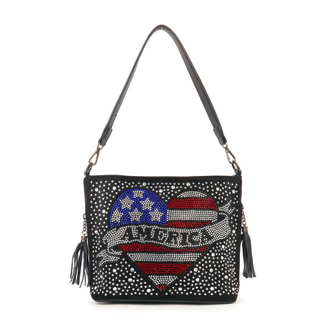 Americana Rhinestone Design Hobo Crossbody