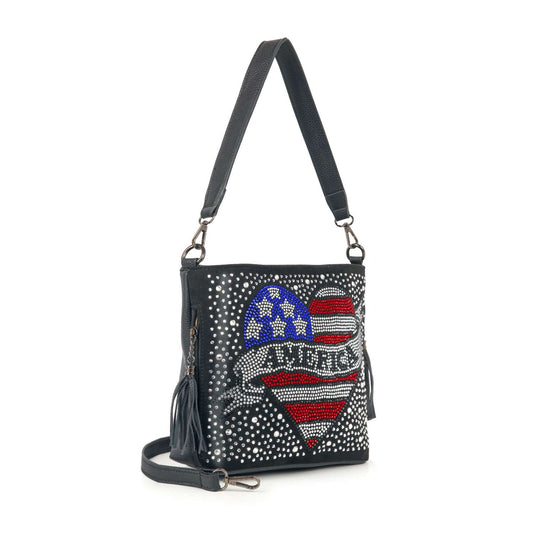 Americana Rhinestone Design Hobo Crossbody