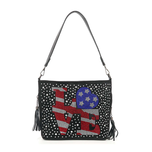 Americana Flag And Love Design Crossbody Hobo