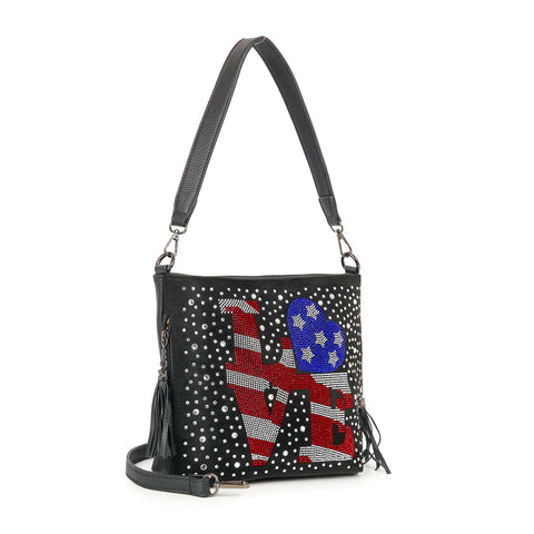 Americana Flag And Love Design Crossbody Hobo