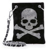 The Skull And Crossbones Rhinestone Petite Crossbody Sling is a small faux leather purse with a silver chain strap and rhinestone skull and crossbones detail—perfect for adding edgy chic to any outfit.