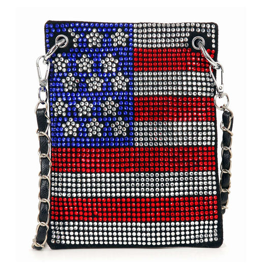 * New Size* Rhinestone Flag Petite Crossbody Sling