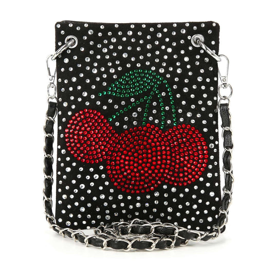 *New Size* Cherry Rhinestone Design Petite Crossbody Sling