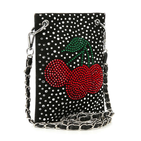 *New Size* Cherry Rhinestone Design Petite Crossbody Sling
