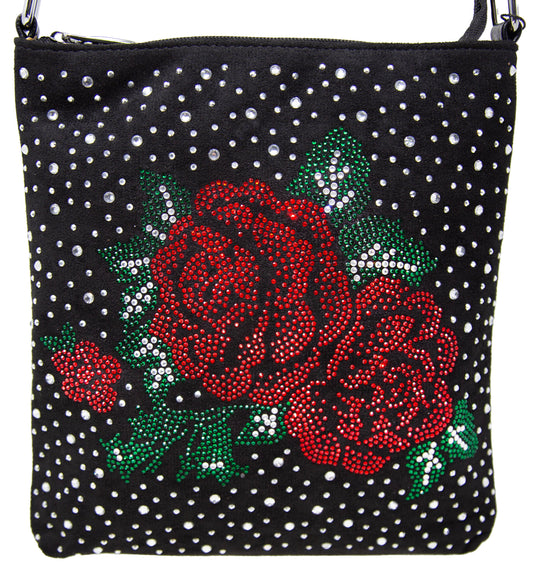 Rose Design Rhinestone Crossbody Sling