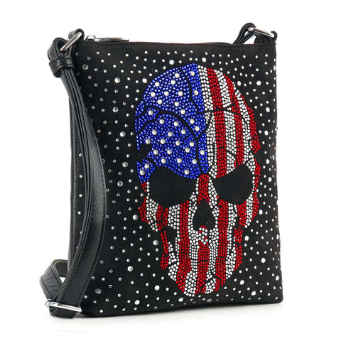 Spectacular American Flag Skull Rhinestone Crossbody Bag
