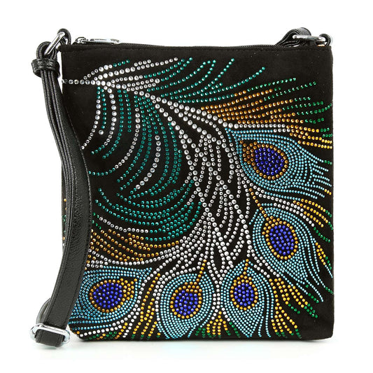 Sparkling Peacock Feather Crossbody Sling