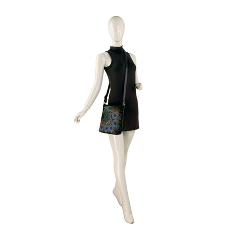 Sparkling Peacock Feather Crossbody Sling
