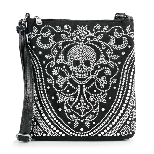 Ornate Rhinestone Skull Design Crossbody Sling
