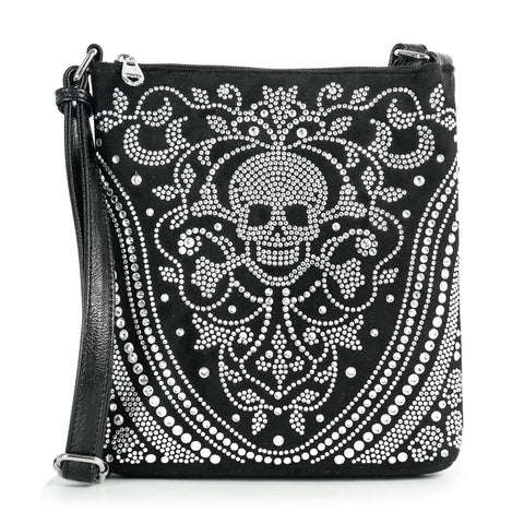 Ornate Rhinestone Skull Design Crossbody Sling