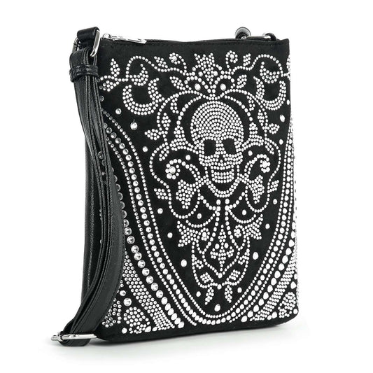Ornate Rhinestone Skull Design Crossbody Sling