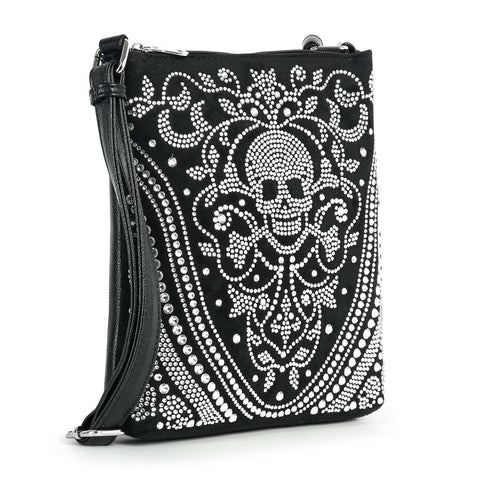 Ornate Rhinestone Skull Design Crossbody Sling
