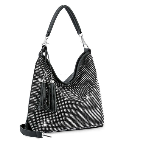 Rhinestone and Tassel Hobo Handbag