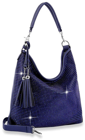 Rhinestone and Tassel Hobo Handbag