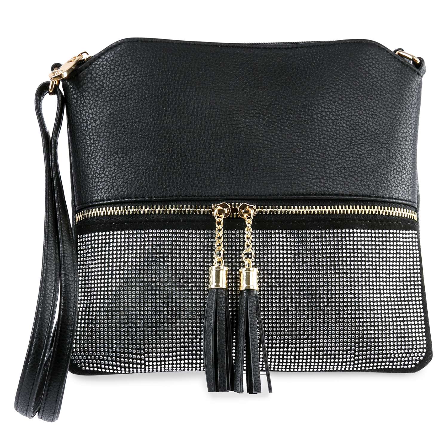 Tassel Accented Rhinestone Crossbody Sling – handbagexpress