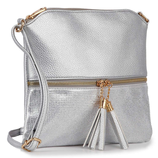 Tassel Accented Rhinestone Crossbody Sling