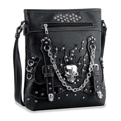 Stud and Chain Accented Skull Crossbody Sling