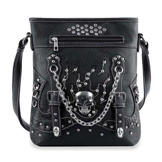 Stud and Chain Accented Skull Crossbody Sling