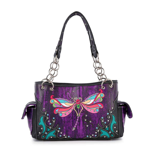 Colorful Dragonfly Patterned Western Style Handbag