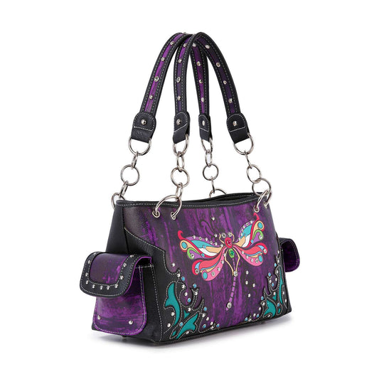 Colorful Dragonfly Patterned Western Style Handbag