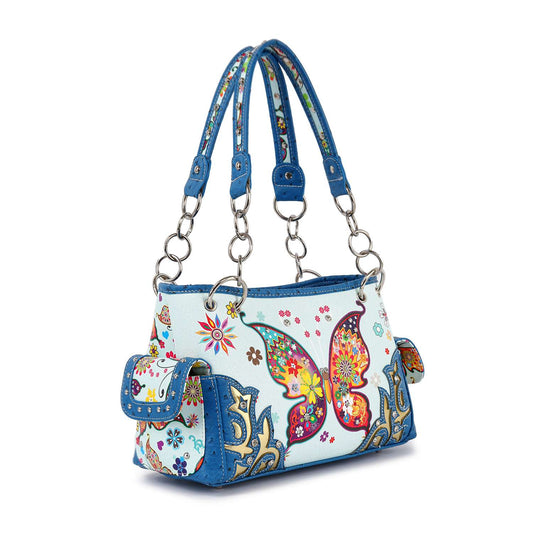 Colorful Butterfly Patterned Western Style Handbag