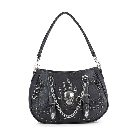 Stud and Chain Accented Skull  Hobo  Handbag