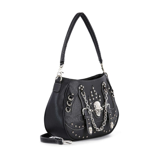 Stud and Chain Accented Skull  Hobo  Handbag
