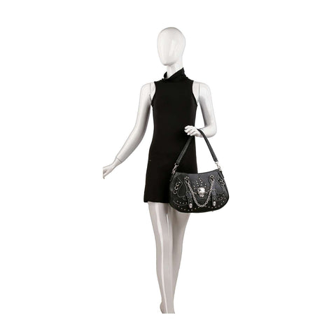Stud and Chain Accented Skull  Hobo  Handbag