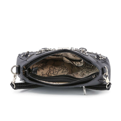Stud and Chain Accented Skull  Hobo  Handbag