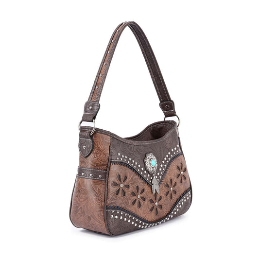 Western Style Concho Accented Hobo Handbag