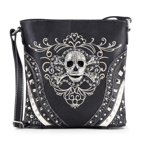 Skull Accented Studded Crossbody Sling