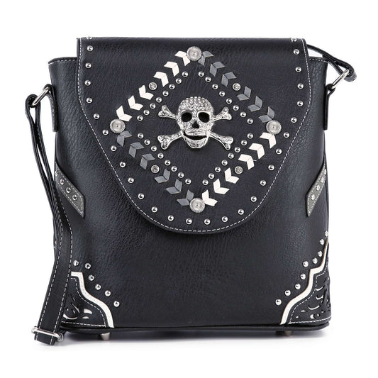 Decorative Skull Accented Top Flap Crossbody Sling