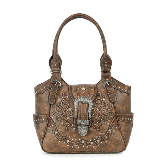 Western Buckle Design Embroidered Shoulder Bag
