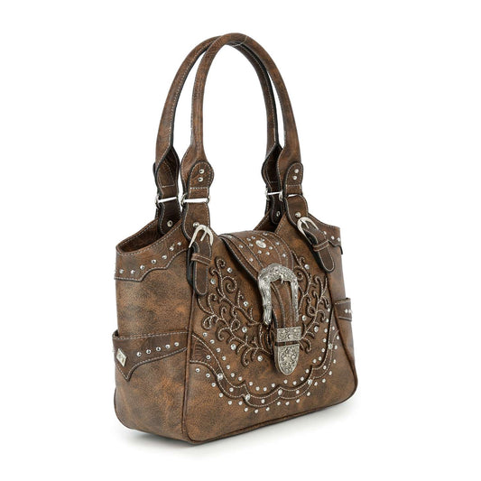 Western Buckle Design Embroidered Shoulder Bag