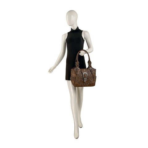 Western Buckle Design Embroidered Shoulder Bag