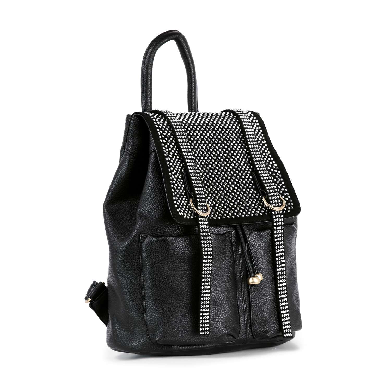 black and white faux leather backpack Rhinestone Accent Fashion Backpack
