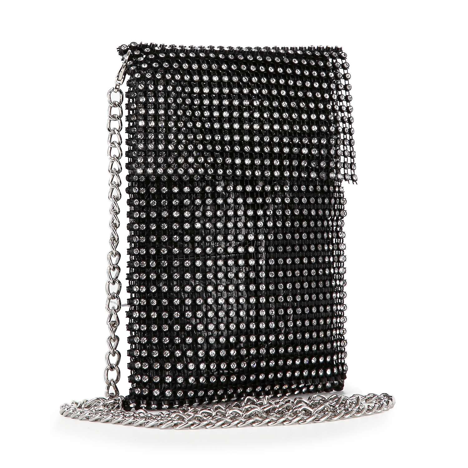 Metal Mesh Rhinestone Chain Bucket Bag