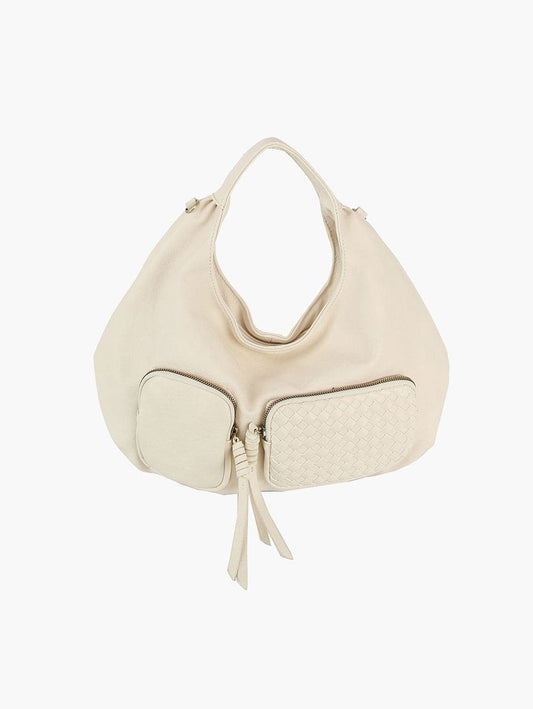 Woven Accent Front Pocket Hobo Handbag