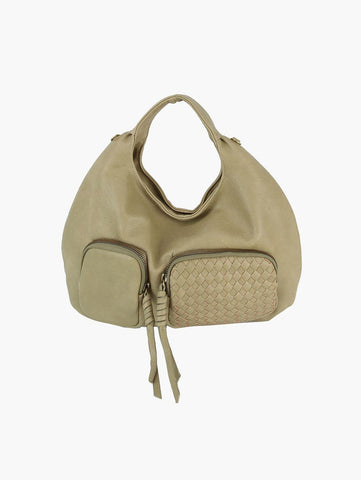 Woven Accent Front Pocket Hobo Handbag