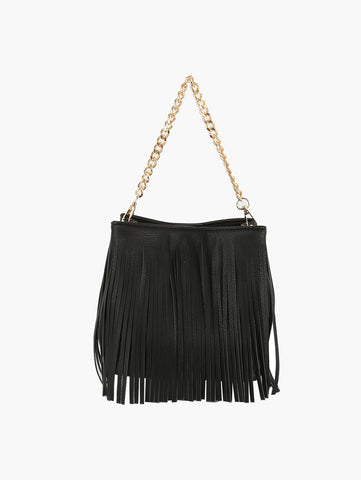 Fringe Accent Hobo Handbag