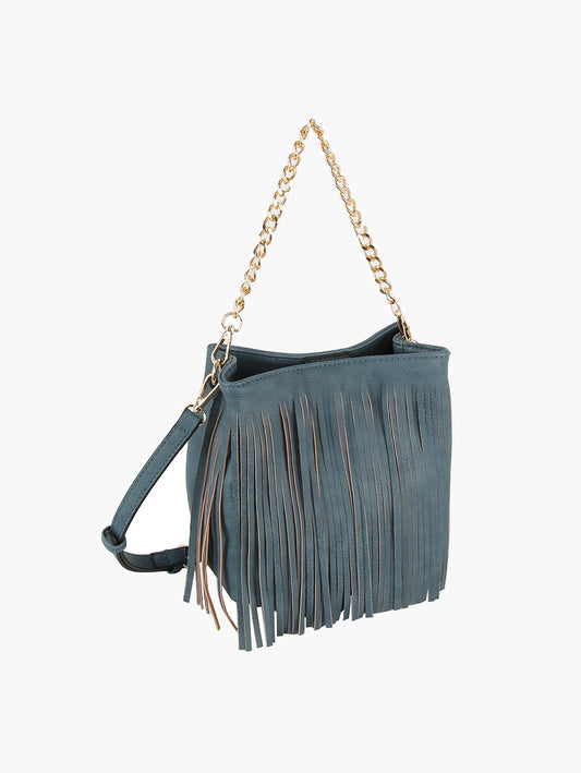 Fringe Accent Hobo Handbag