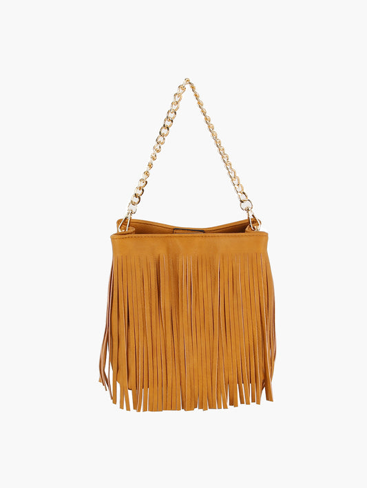 Fringe Accent Hobo Handbag