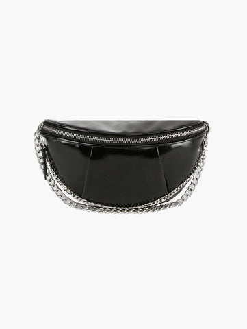 Pleated Chain Accented Crossbody Sling