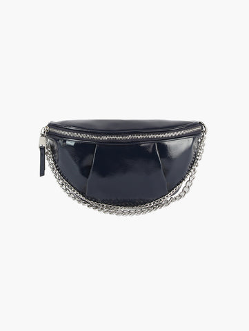 Pleated Chain Accented Crossbody Sling