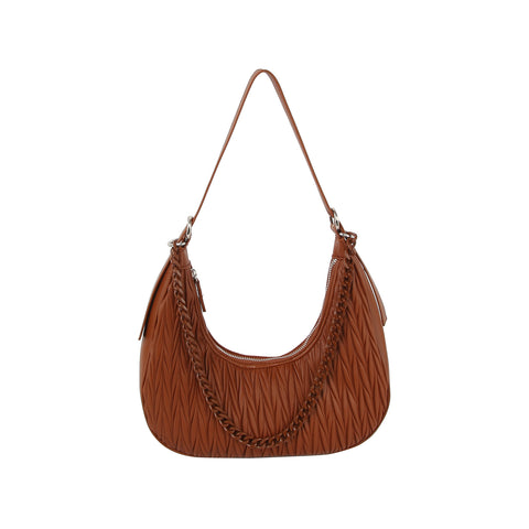 Chain Accented Gathered Hobo Handbag