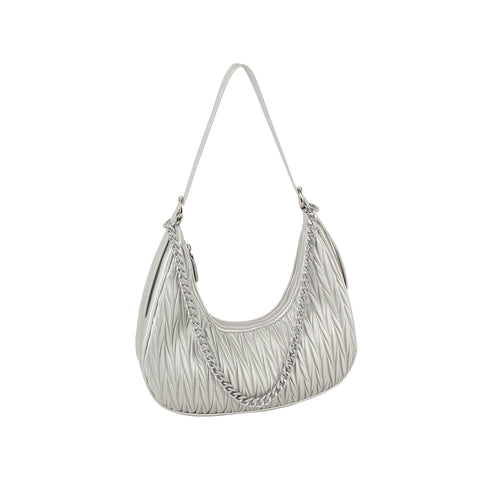 Chain Accented Gathered Hobo Handbag