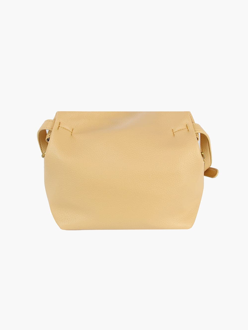 The Chain Accented Front Flap Shoulder Bag is a small, rectangular, light beige faux leather handbag with a simple design, adjustable strap, and chain accent, shown against a plain white background.