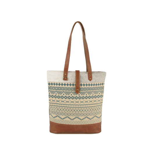 Unique Printed Tall Tote Bag-Genuine Leather Trim